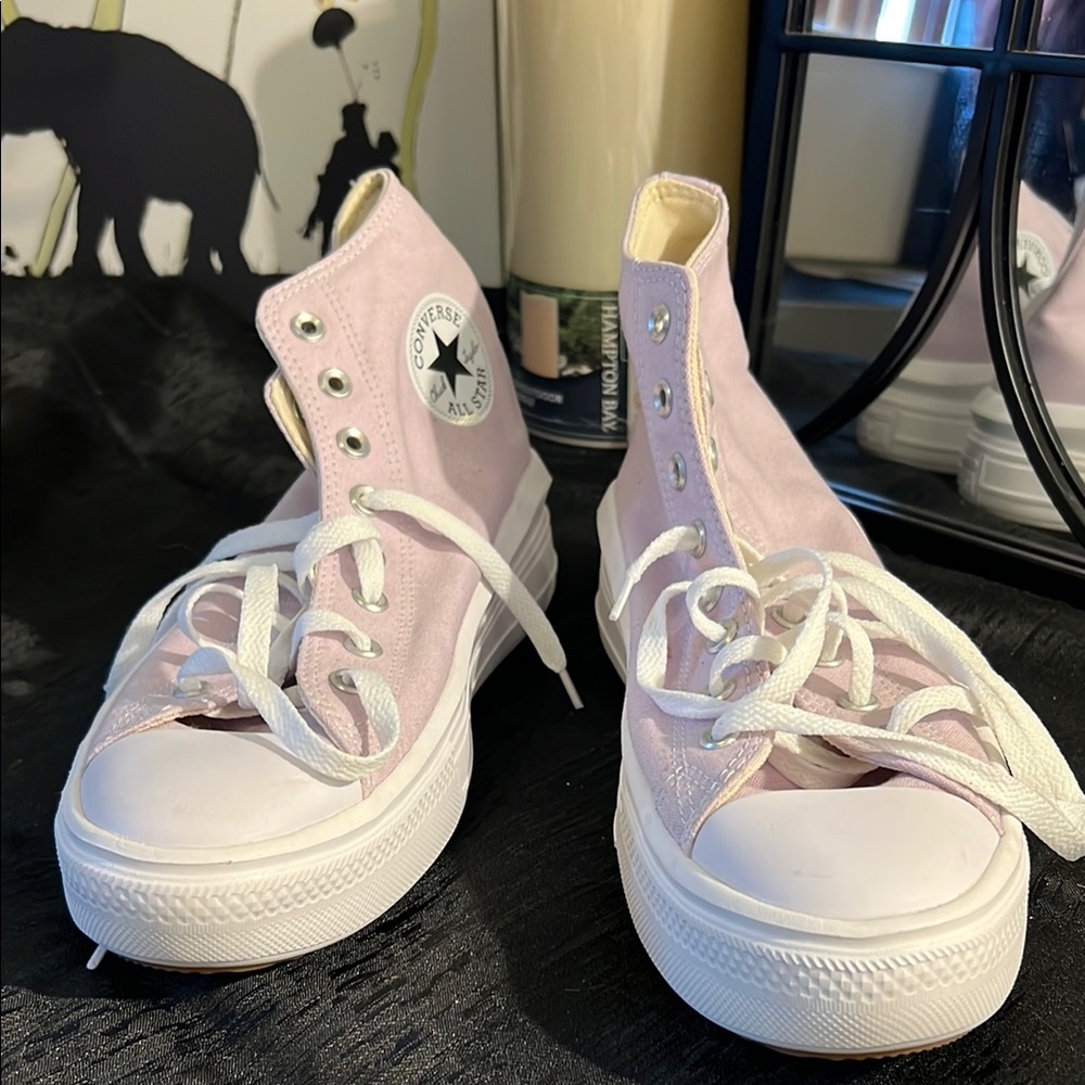 Converse White and Purple Athletic High-Top Shoes